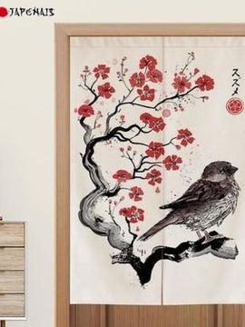 Noren japonais L'oiseau et le cerisier
