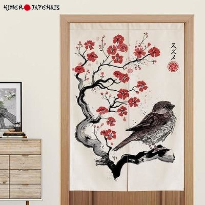 Noren japonais L'oiseau et le cerisier - Kimono Japonais