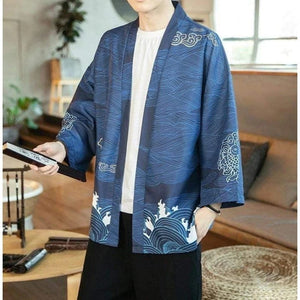 Veste Kimono Grues et Vagues - Kimono Japonais