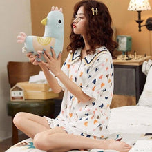 Laden Sie das Bild in den Galerie-Viewer, Pajamas Women Short-sleeved Shorts Cardigan Korean Shirt Collar Cotton Thin Section Large Size Girly Style Pyjama Femme Coton - Kimono Japonais
