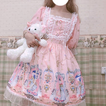 Laden Sie das Bild in den Galerie-Viewer, Kawaii Lolita Soft Sister Sweet Cute Angel Girl Lolita Puff Sleeve Short Dress Everyday Summer Pink
