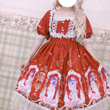 Laden Sie das Bild in den Galerie-Viewer, Kawaii Lolita Soft Sister Sweet Cute Angel Girl Lolita Puff Sleeve Short Dress Everyday Summer Red
