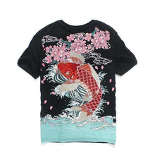 Laden Sie das Bild in den Galerie-Viewer, T-shirt koïs et chrysanthèmes - Kimono Japonais
